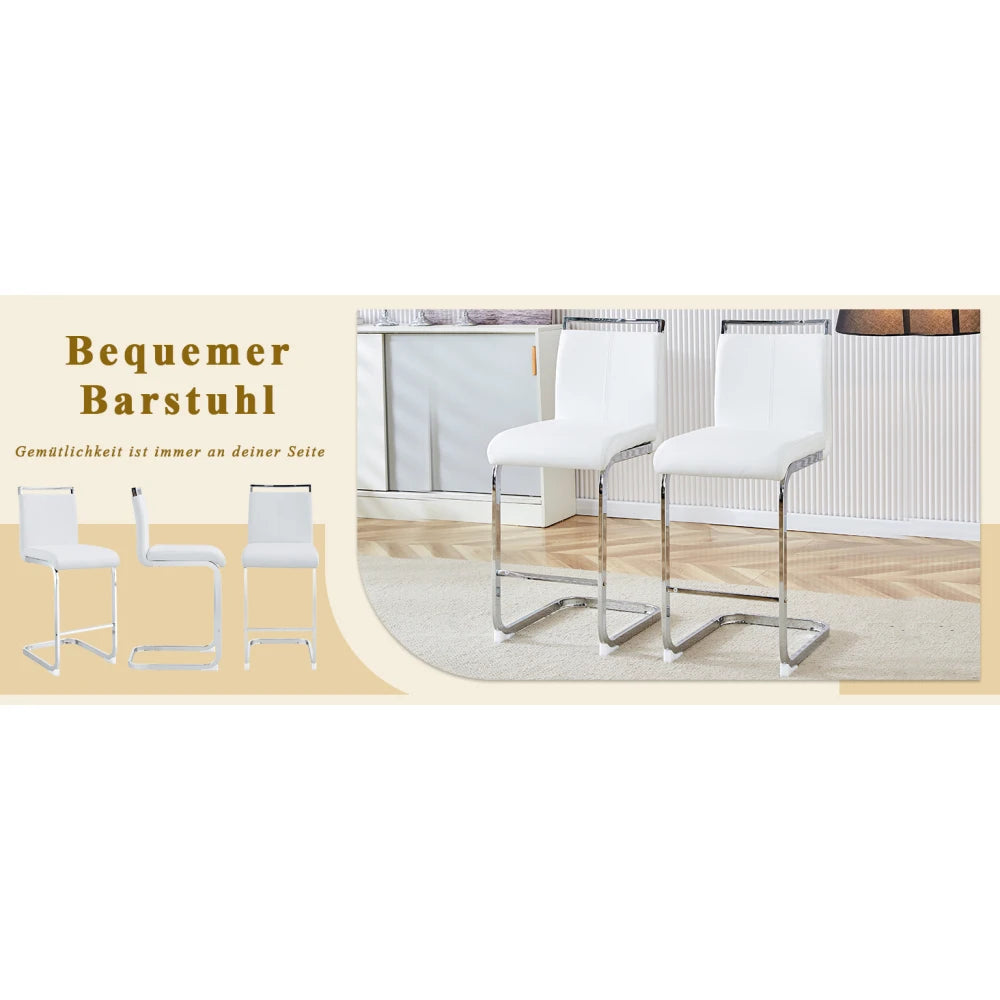 Barhocker 2er Set Silber Weiß – Freischwinger Tresenstühle aus Kunstleder & Metall