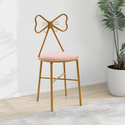 Schminktisch Stuhl Rosa mit Schmetterling Rückenlehne – Moderner Samt Kosmetikstuhl Gold