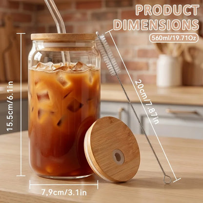 Glasbecher Set mit Strohhalm & Deckel – Trinkgläser für Eiskaffee, Cocktails & Bubble Tea
