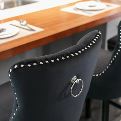 Moderne Samt Barhocker 2er Set mit Nietendekor – Elegante Tresenstühle aus Massivholz