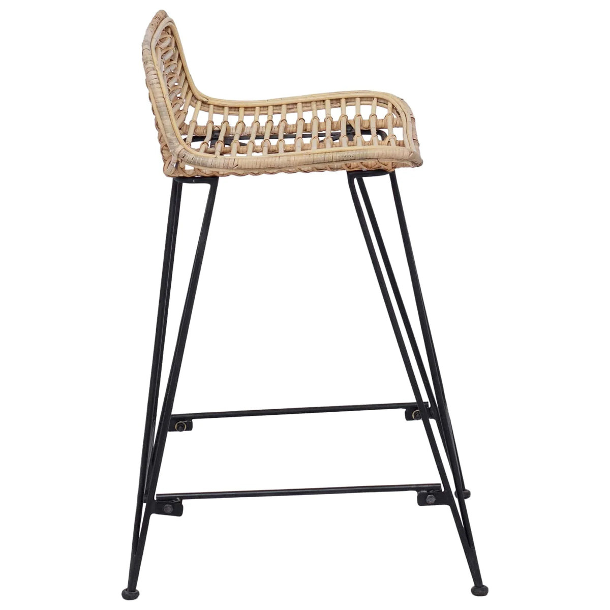 Design Barhocker 2er Set Wiener Geflecht – Moderne Rattan Tresenstühle mit Stahlgestell