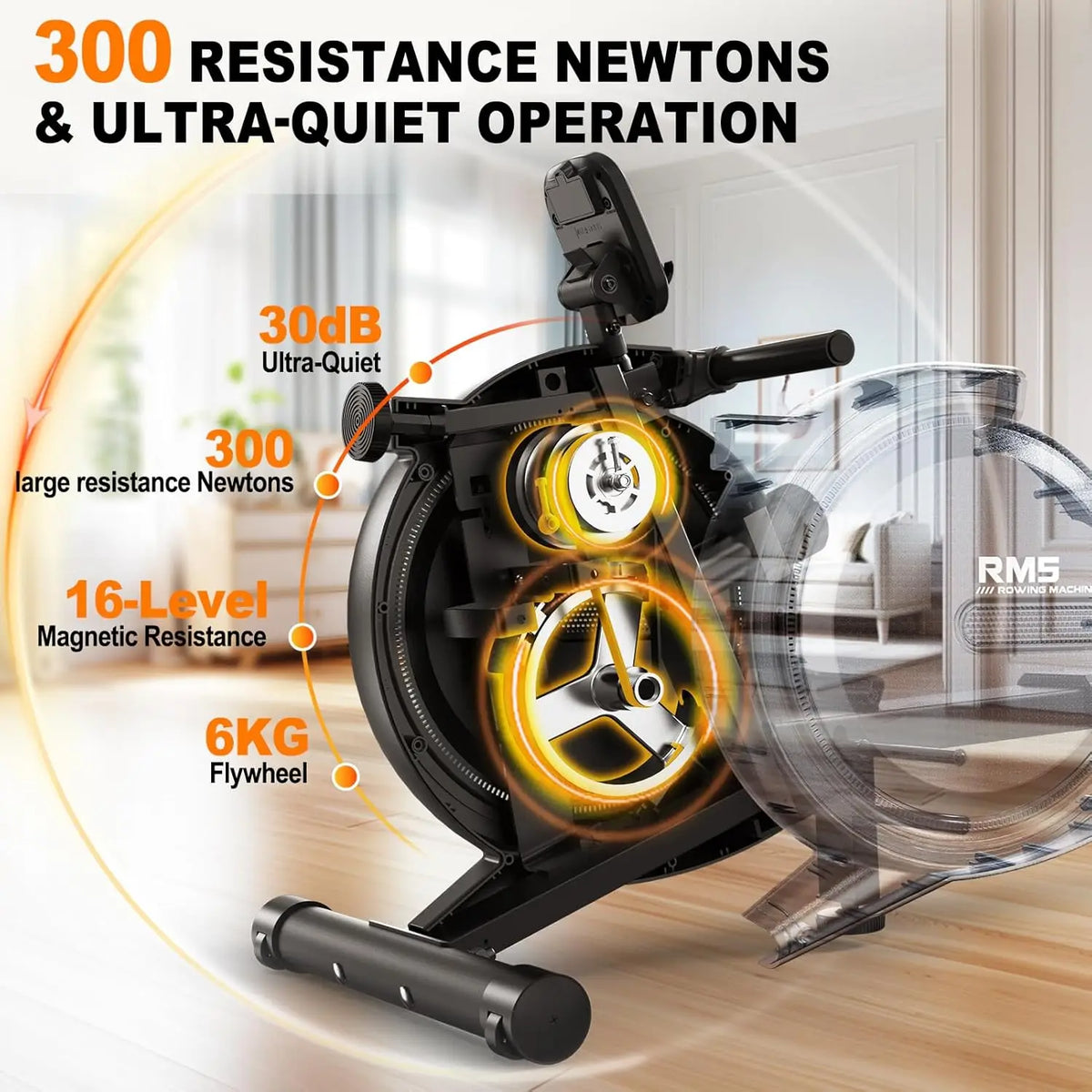 Rudermaschine Magnetbremse Bluetooth – Leises Rudergerät für Zuhause bis 150kg