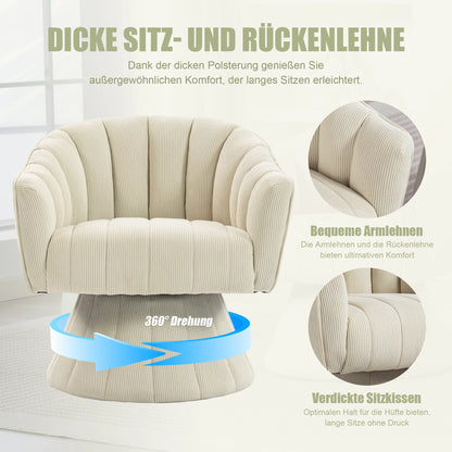 Drehsessel Beige – Modernes 360 Grad Cord Polstersessel Set mit Holzgestell bis 150kg