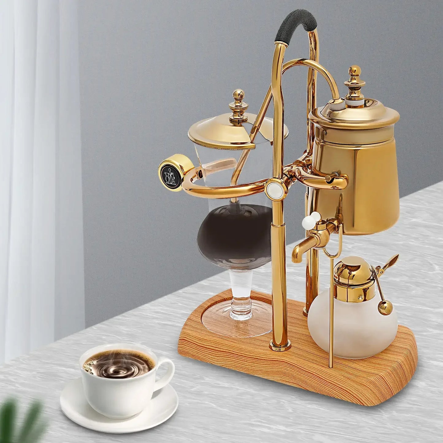 Belgische Siphon Kaffeemaschine Gold – Royale Belgische Kaffee-Siphon aus Edelstahl & Borosilikatglas