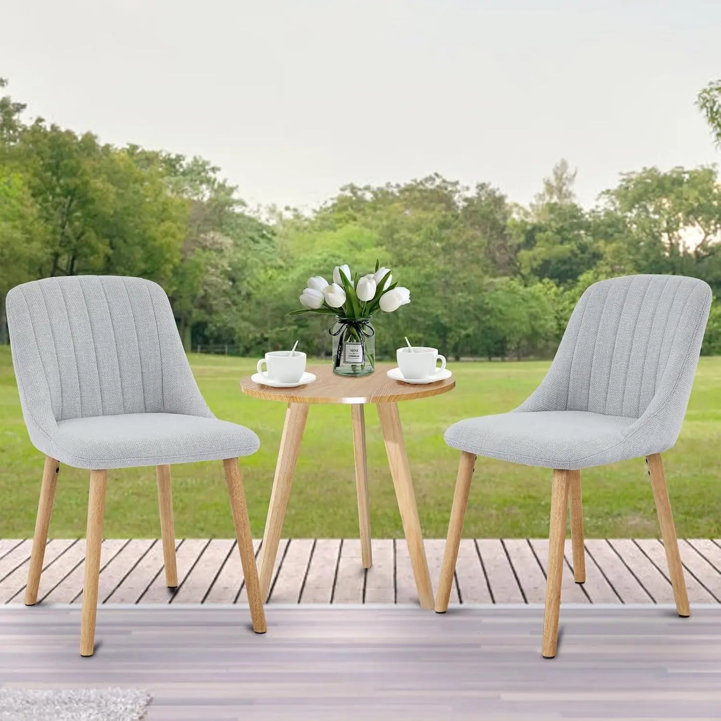 Polsterstühle 4er Set Beige Leinen-Optik – Moderne Esszimmerstühle mit Massivholzbeinen