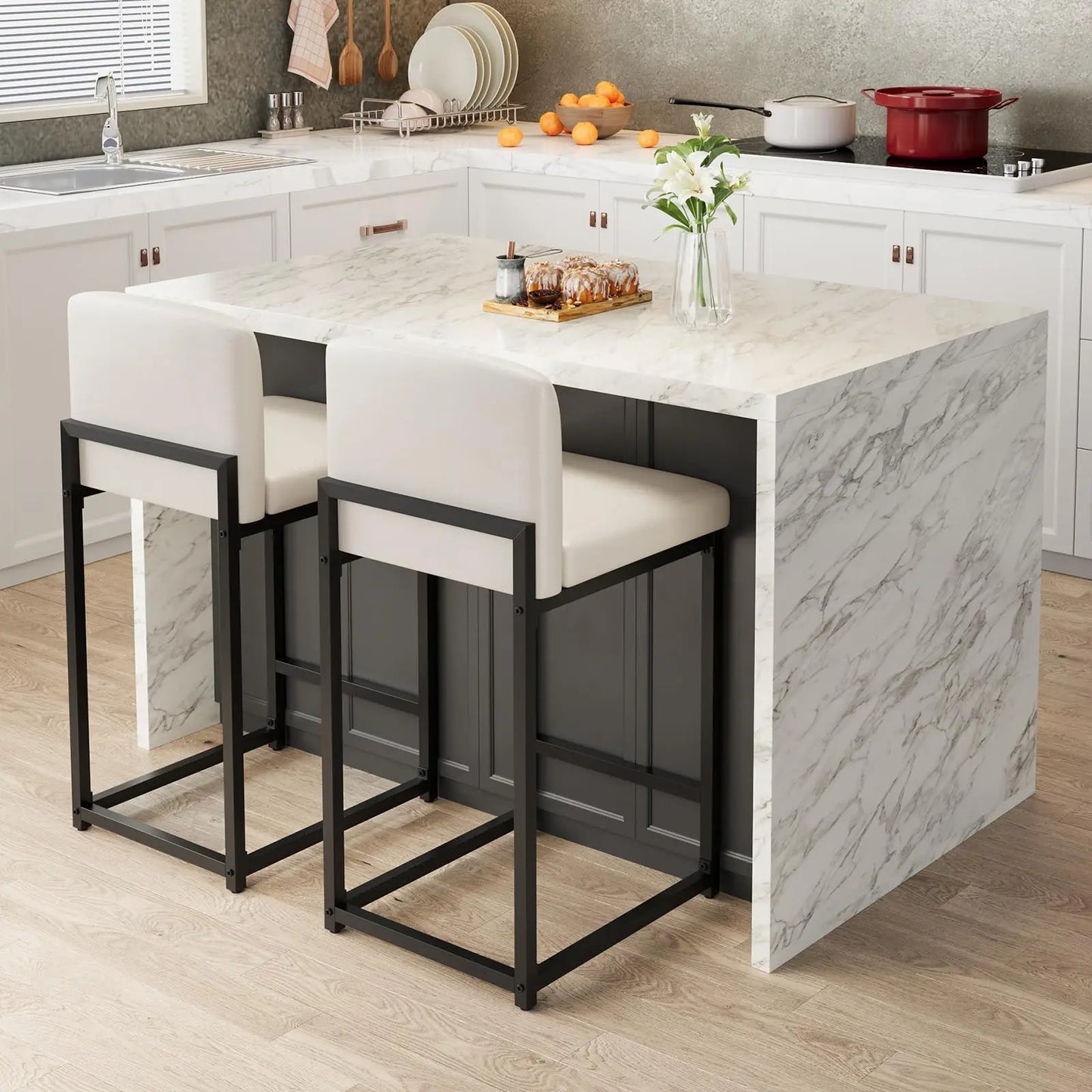 Barhocker 2er Set Kunstleder – Ergonomischer Stuhlsatz mit Polsterung & Metallrahmen