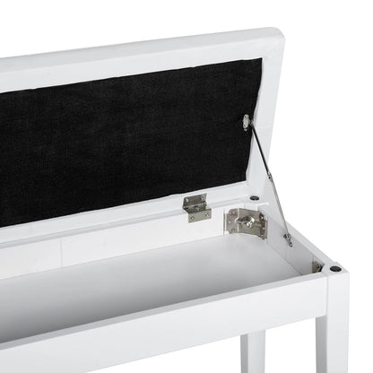 Klassische Doppel Klavierbank Weiß mit Stauraum – Zweisitzer Pianohocker Massivholz