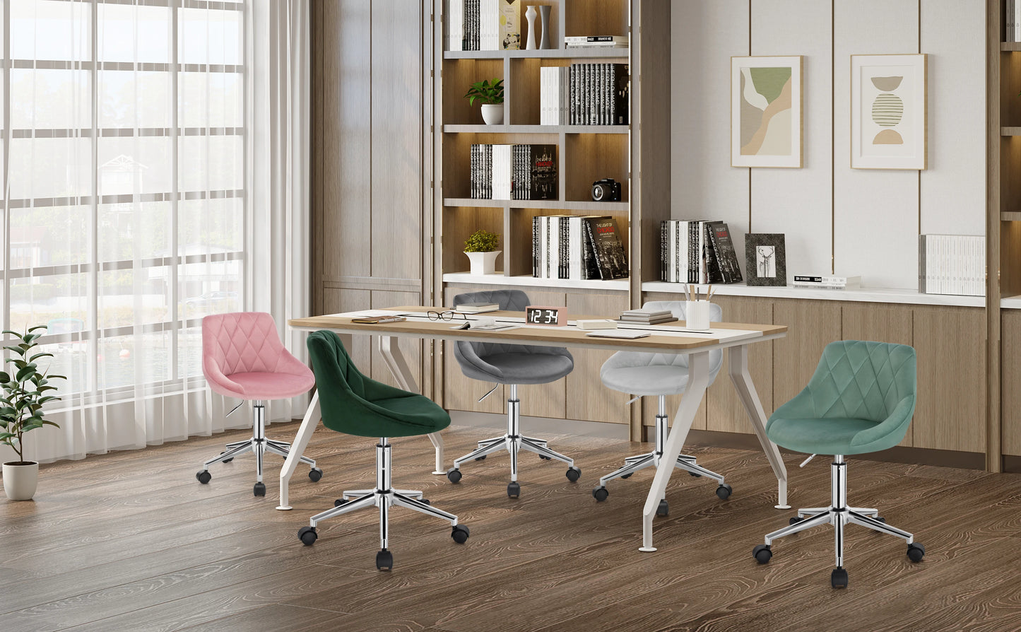 Ergonomischer Bürostuhl Samt Höhenverstellung & Rollen – Moderner Drehstuhl für Home-Office