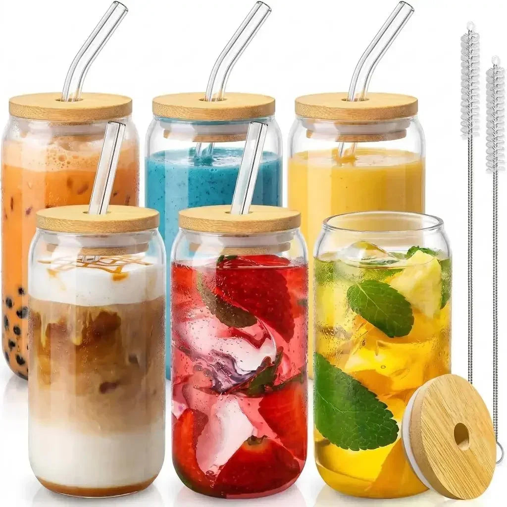 Glasbecher Set mit Strohhalm & Deckel – Trinkgläser für Eiskaffee, Cocktails & Bubble Tea