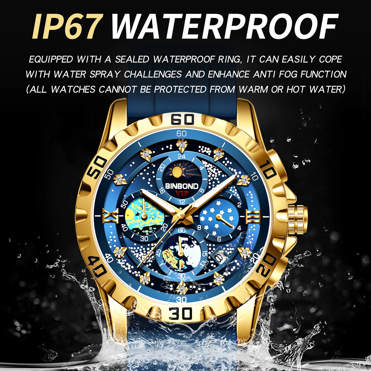 BINBOND Luxus Herrenuhr Blau – Wasserdichte Quarz Armbanduhr mit Chronograph & Datum