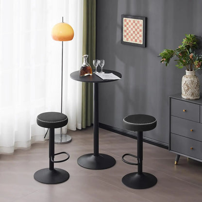 Höhenverstellbarer Barhocker 2er Set Kunstleder Vintage – Drehbarer Tresenstuhl mit Fußstütze