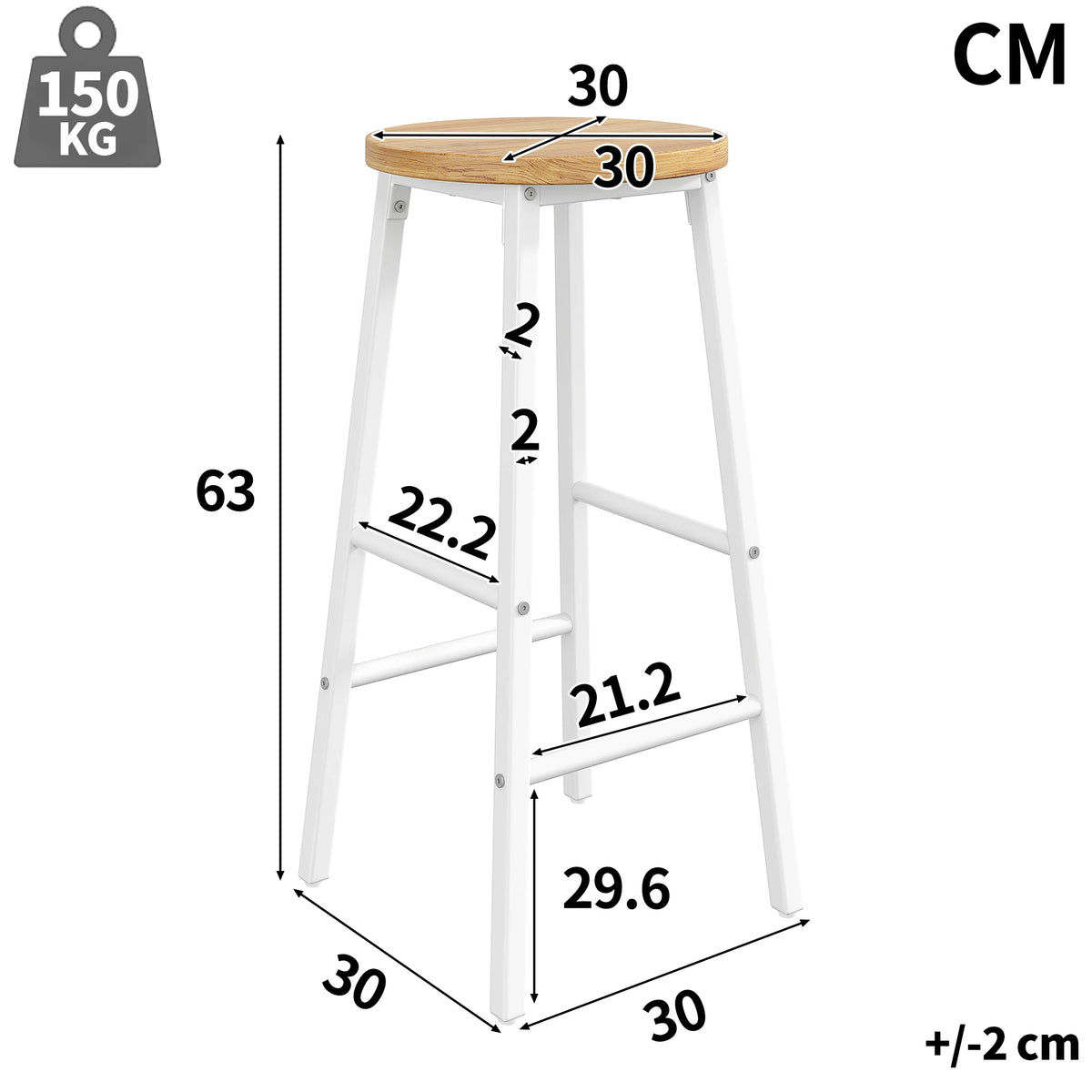 Barhocker 2er Set 150kg – Kompakter Tresenstuhl aus Metall & Holzoptik mit Doppelter Fussstuetze