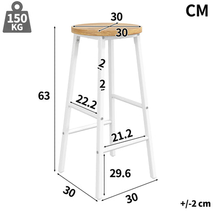 Barhocker 2er Set 150kg – Kompakter Tresenstuhl aus Metall & Holzoptik mit Doppelter Fussstuetze