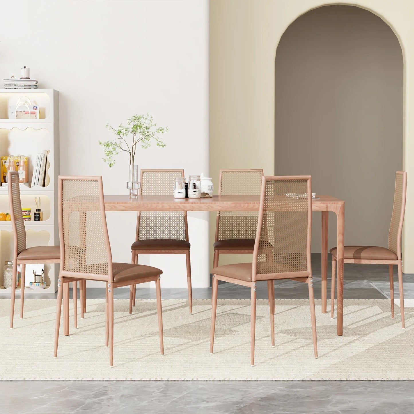 Esszimmerstuhl 2er Set Rattan – Modernes Polsterstuhl Set im Landhausstil mit Metallbeinen bis 150kg