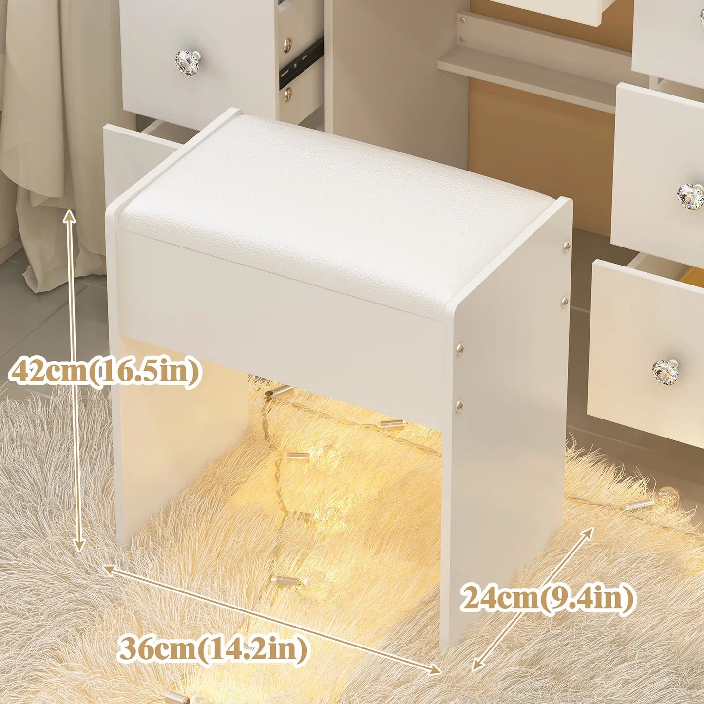 Schminkstuhl Weiß Holz MDF – Moderner Hocker Gepolstert für Frisiertisch & Schlafzimmer