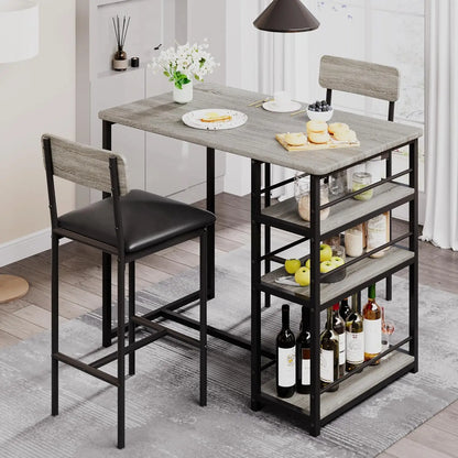 Modernes Stehtisch Set mit 2 Barhockern – Kompakte Esstisch Garnitur mit Regal für Küche