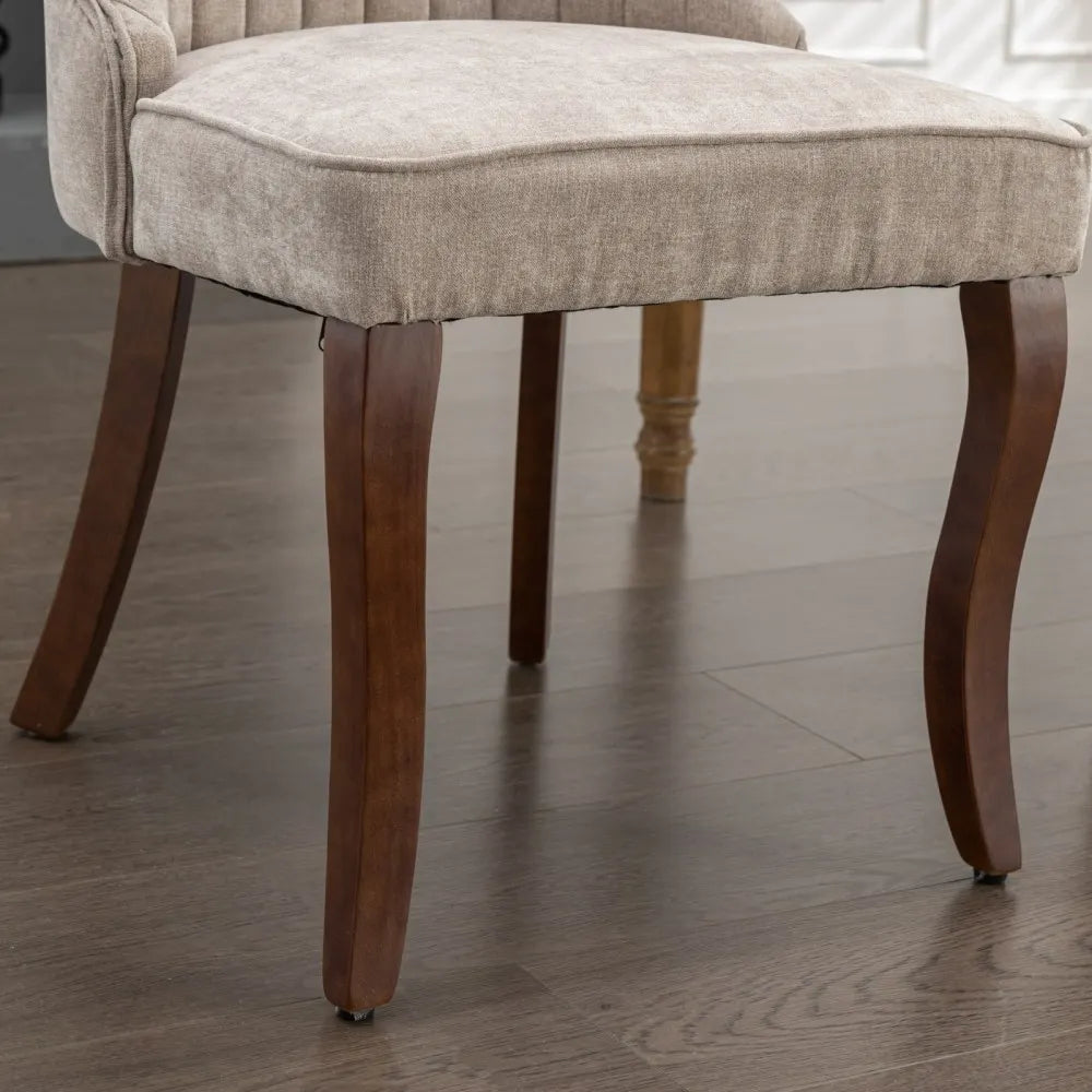 Esszimmerstuhl 2er Set Beige – Modernes Polsterstuhl Set aus Samt mit Nietenverzierung, Knopfung & Holzbeinen bis 127kg