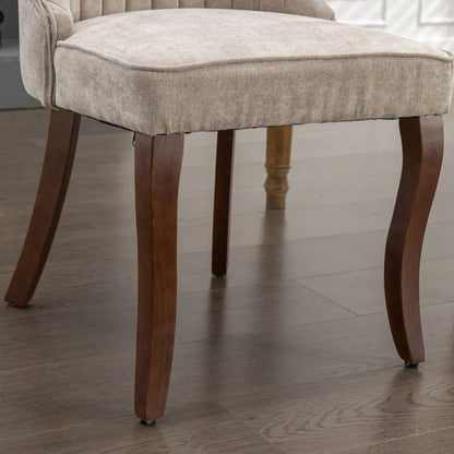 Esszimmerstuhl 2er Set Beige – Modernes Polsterstuhl Set aus Samt mit Nietenverzierung, Knopfung & Holzbeinen bis 127kg