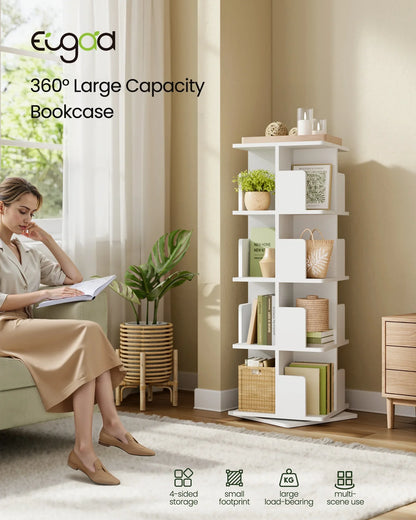 Drehbares Bücherregal Weiß 4 Etagen 128 cm – Standregal 360 Grad Drehbar Raumteiler
