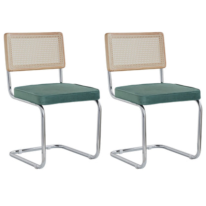 Freischwinger 2er Set Modern – Polsterstuhl Set aus Teddy-Samt & Rattan-Rueckenlehne mit Metallgestell