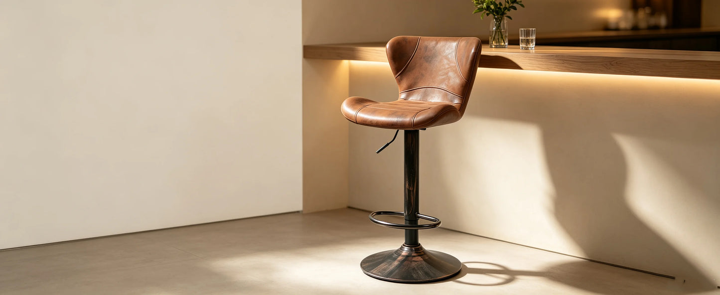 Höhenverstellbarer Barhocker 2er Set Kunstleder – Drehbarer Tresenstuhl Retro Braun
