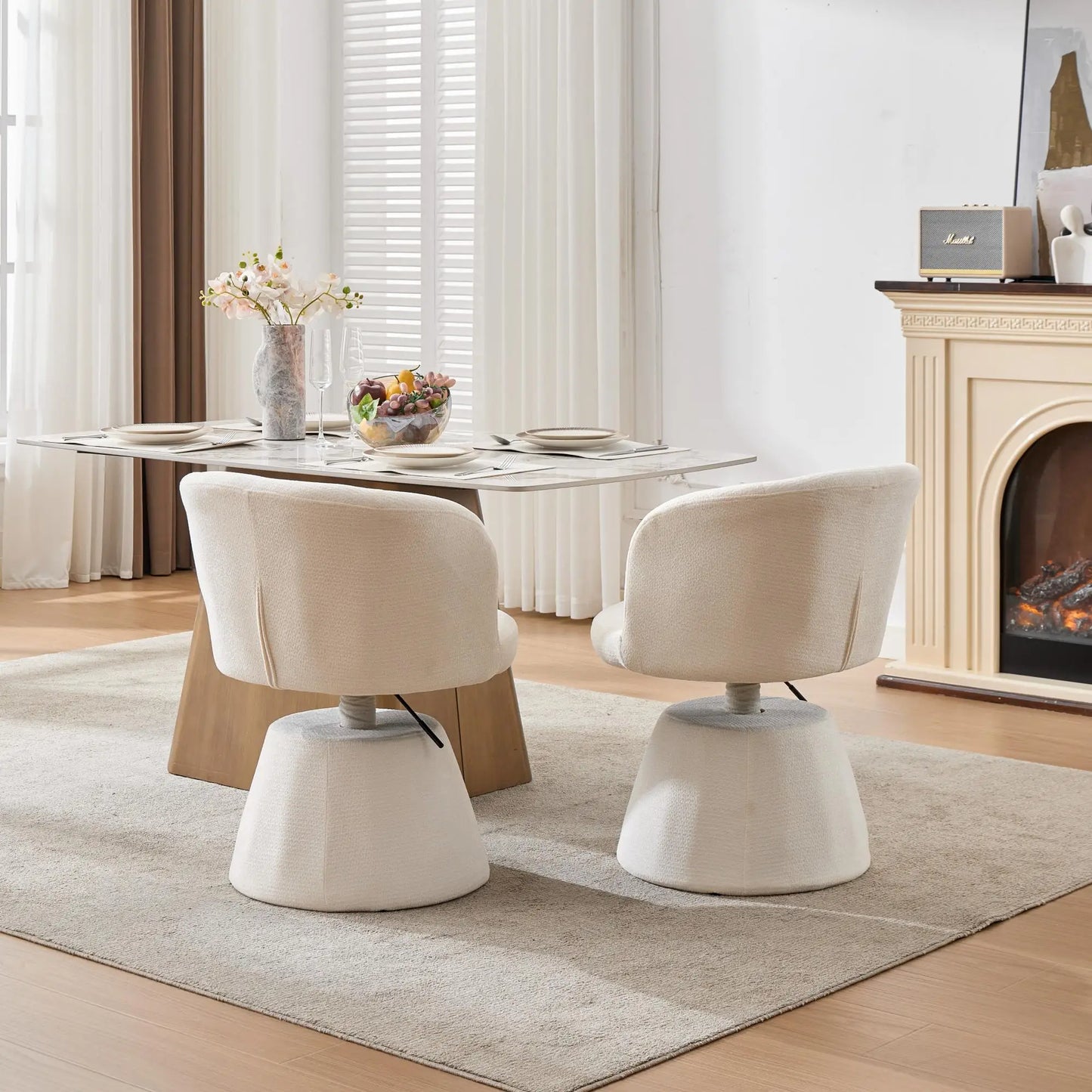 Barhocker Schwungvoll Beige – Moderner Chenille Polsterstuhl Höhenverstellbar & 360 Grad Drehbar mit Metallfuß