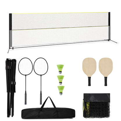 Badminton Set mit Netz 5 Meter – Höhenverstellbares Pickleball Set mit Schlägern Bällen & Tasche
