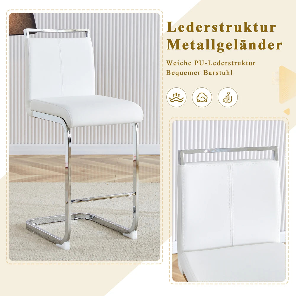 Barhocker 2er Set Silber Weiß – Freischwinger Tresenstühle aus Kunstleder & Metall