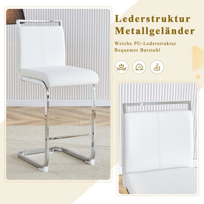 Barhocker 2er Set Silber Weiß – Freischwinger Tresenstühle aus Kunstleder & Metall