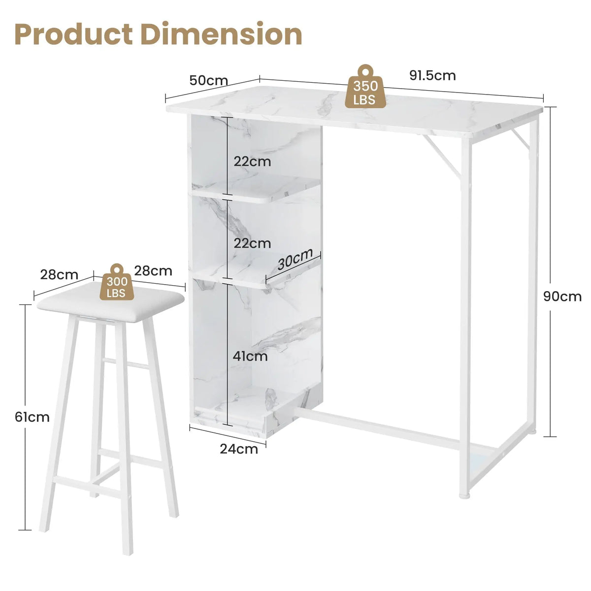 Bartisch Set mit 2 Stühlen 3-teilig – Kompakte Sitzgruppe aus Metall & Holz im Industrie-Design