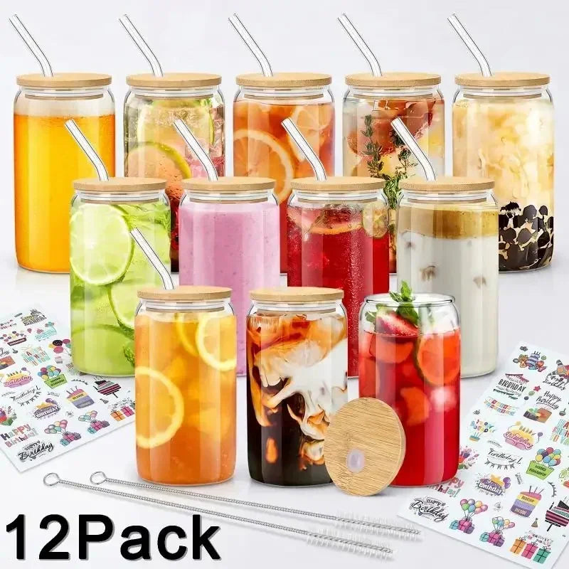 Glasbecher Set mit Strohhalm & Deckel – Trinkgläser für Eiskaffee, Cocktails & Bubble Tea