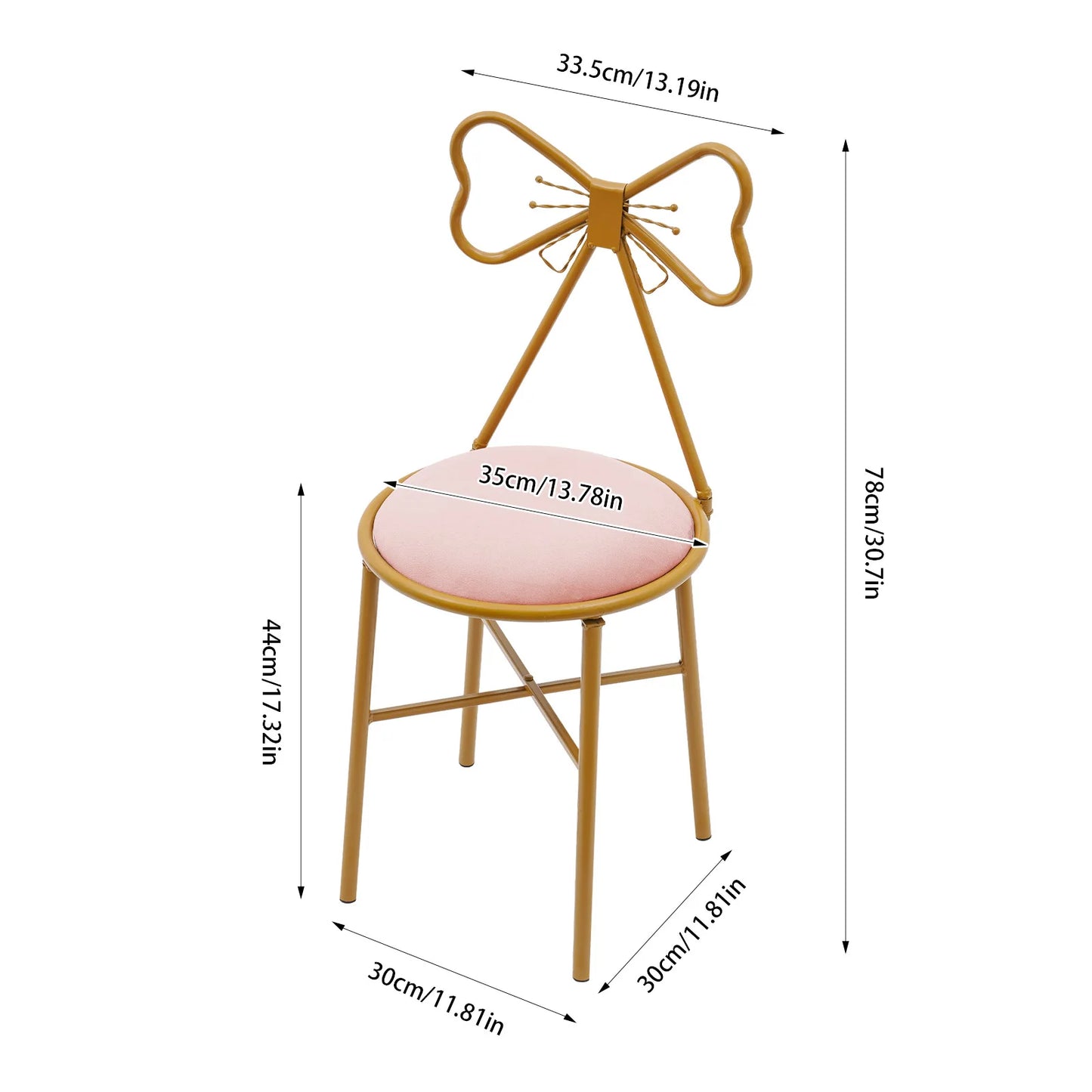 Schminktisch Stuhl Rosa mit Schmetterling Rückenlehne – Moderner Samt Kosmetikstuhl Gold