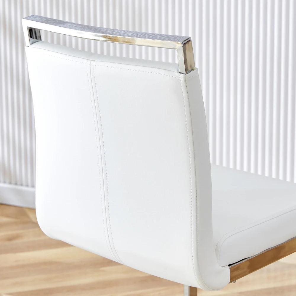 Barhocker 2er Set Silber Weiß – Freischwinger Tresenstühle aus Kunstleder & Metall