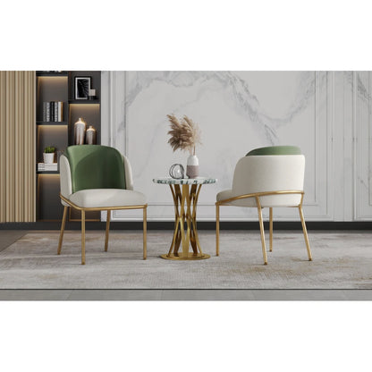 Esszimmerstuhl Beige-Grün – Modernes Polsterstuhl Set mit Samtbezug, Katzenkratzfestes Leder & Goldbeinen bis 150kg