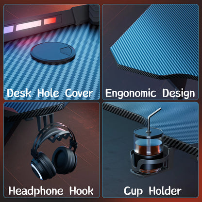 Gaming Schreibtisch LED Schwarz 120 cm – Ergonomischer PC Tisch mit Haken & Becherhalter