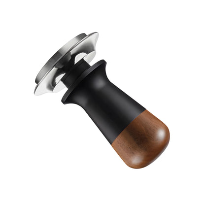Walnuss Holz Tamper 51mm – Kalibrierter Espresso Kaffeestampfer aus Edelstahl mit Wellenprofil