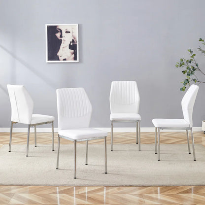 Esszimmerstuhl 4er Set Weiss – Modernes Polsterstuhl Set aus Kunstleder & Metallbeinen in Silber
