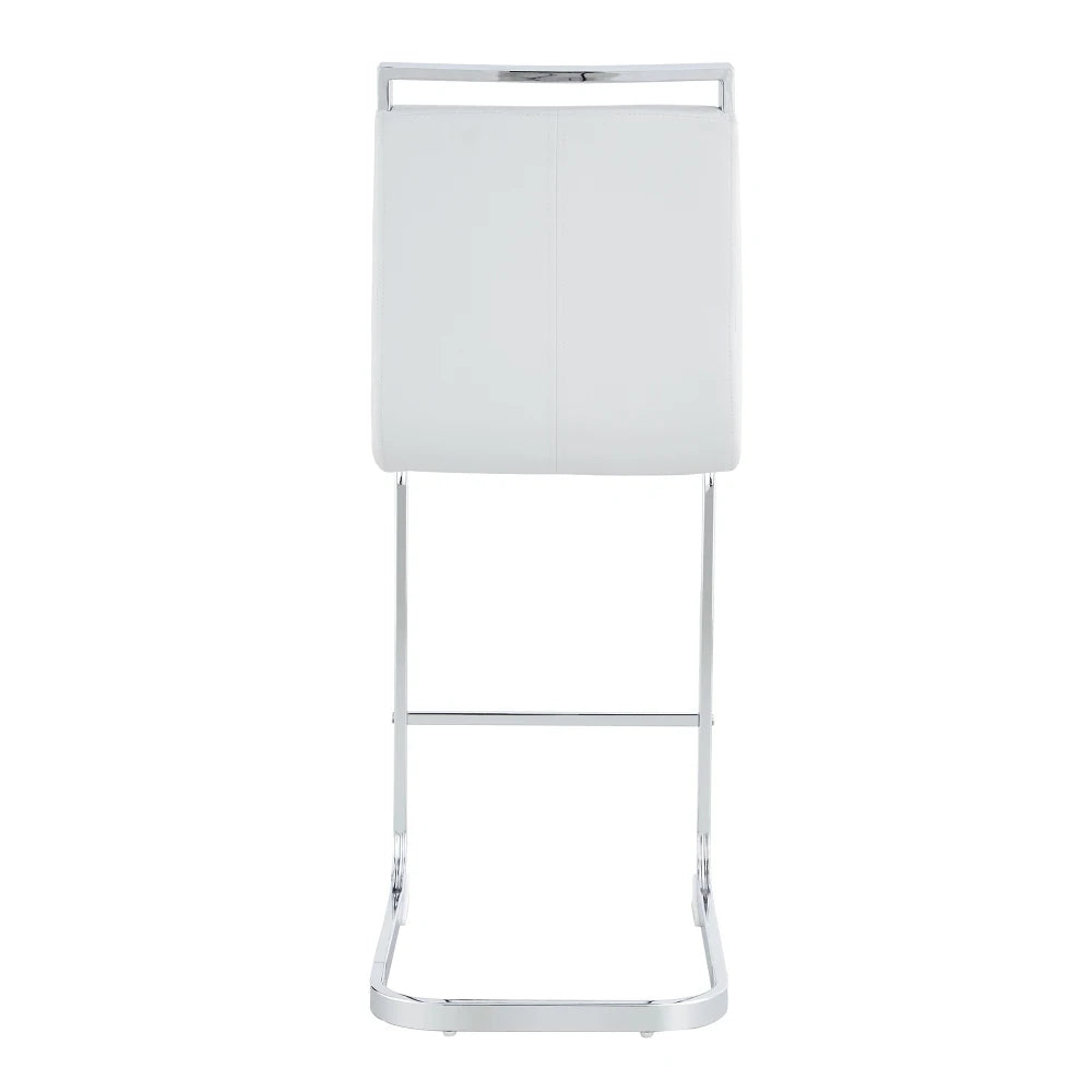 Barhocker 2er Set Silber Weiß – Freischwinger Tresenstühle aus Kunstleder & Metall