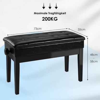 Höhenverstellbare Klavierbank mit Stauraum – Ergonomischer Pianohocker Schwarz Single & Doppel