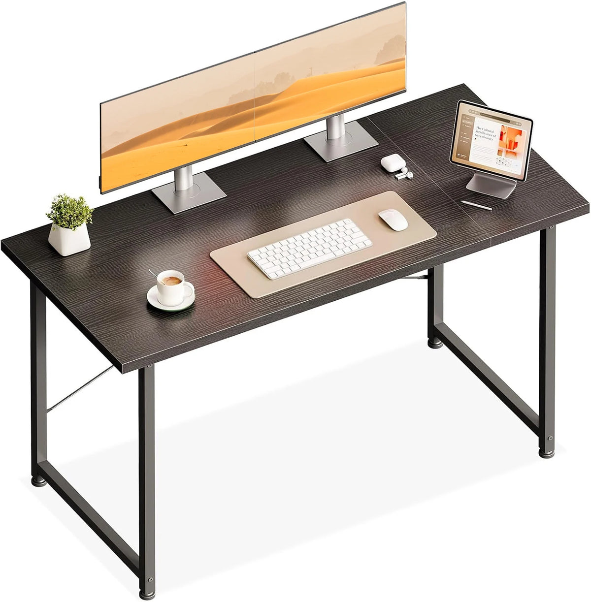 Schreibtisch im Industriestil 120 cm – Stabiler Computertisch mit X-Strebe Braun