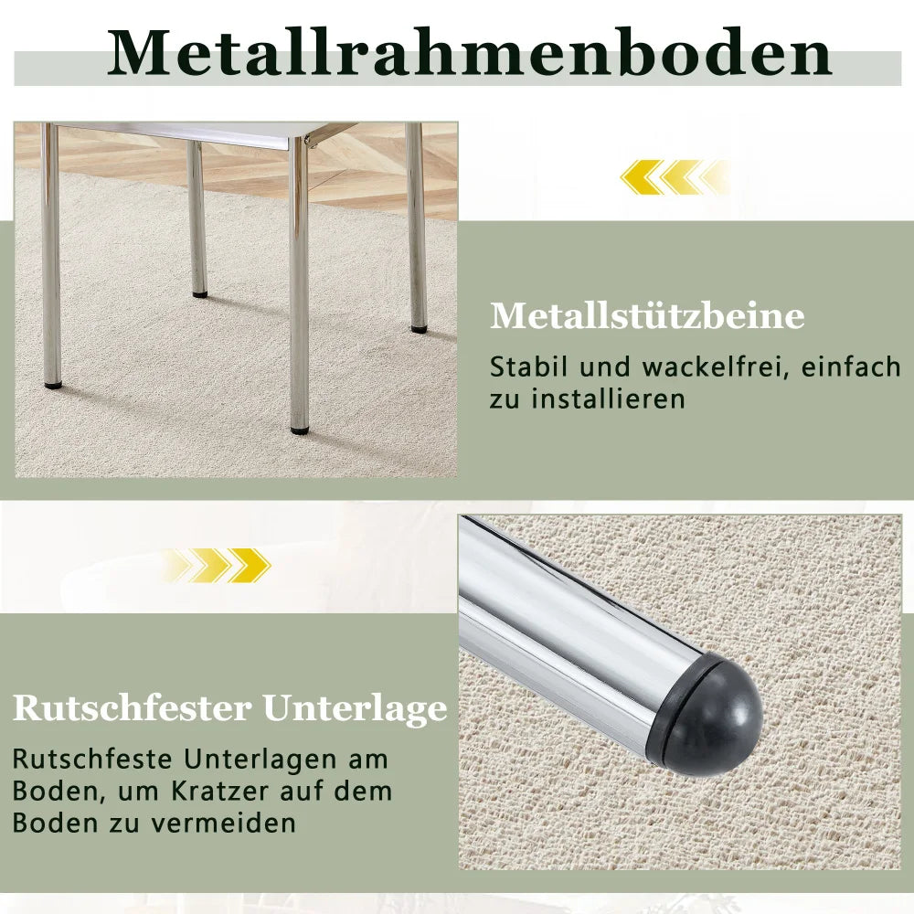 Esszimmerstuhl 4er Set Weiss – Modernes Polsterstuhl Set aus Kunstleder & Metallbeinen in Silber