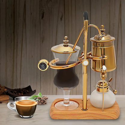 Belgische Siphon Kaffeemaschine Gold – Royale Belgische Kaffee-Siphon aus Edelstahl & Borosilikatglas