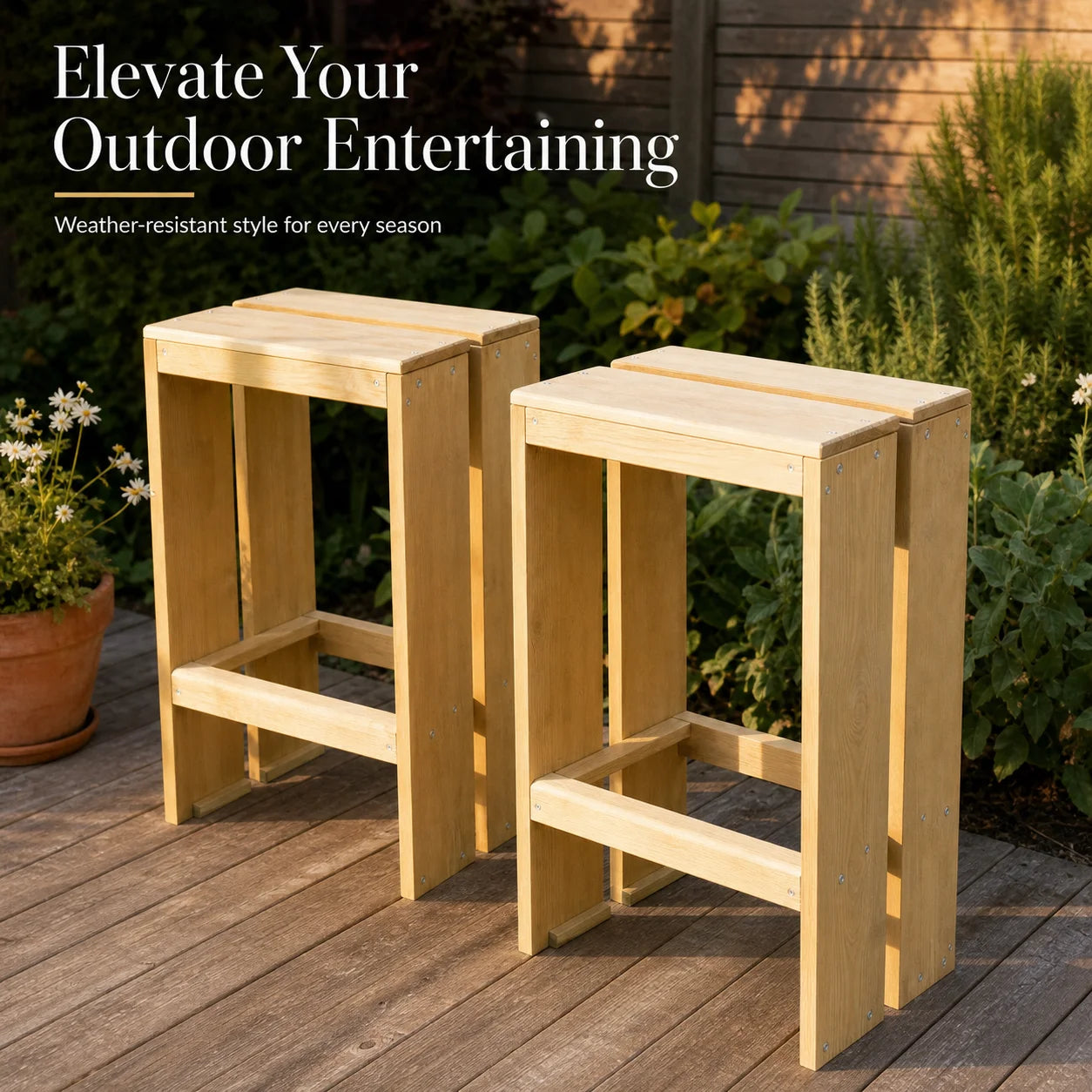 Barhocker 2er Set Kiefernholz Imprägniert – Wetterfeste Holz Tresenstühle für Garten & Terrasse