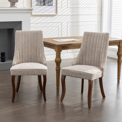 Esszimmerstuhl 2er Set Beige – Modernes Polsterstuhl Set aus Samt mit Nietenverzierung, Knopfung & Holzbeinen bis 127kg