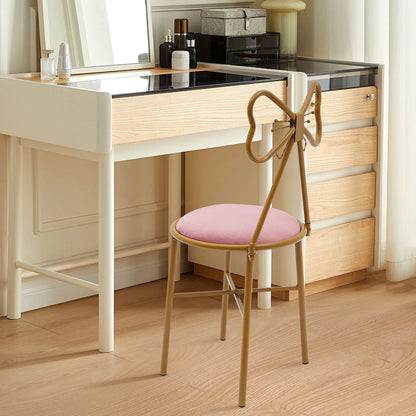 Schminktisch Stuhl Rosa mit Schmetterling Rückenlehne – Moderner Samt Kosmetikstuhl Gold