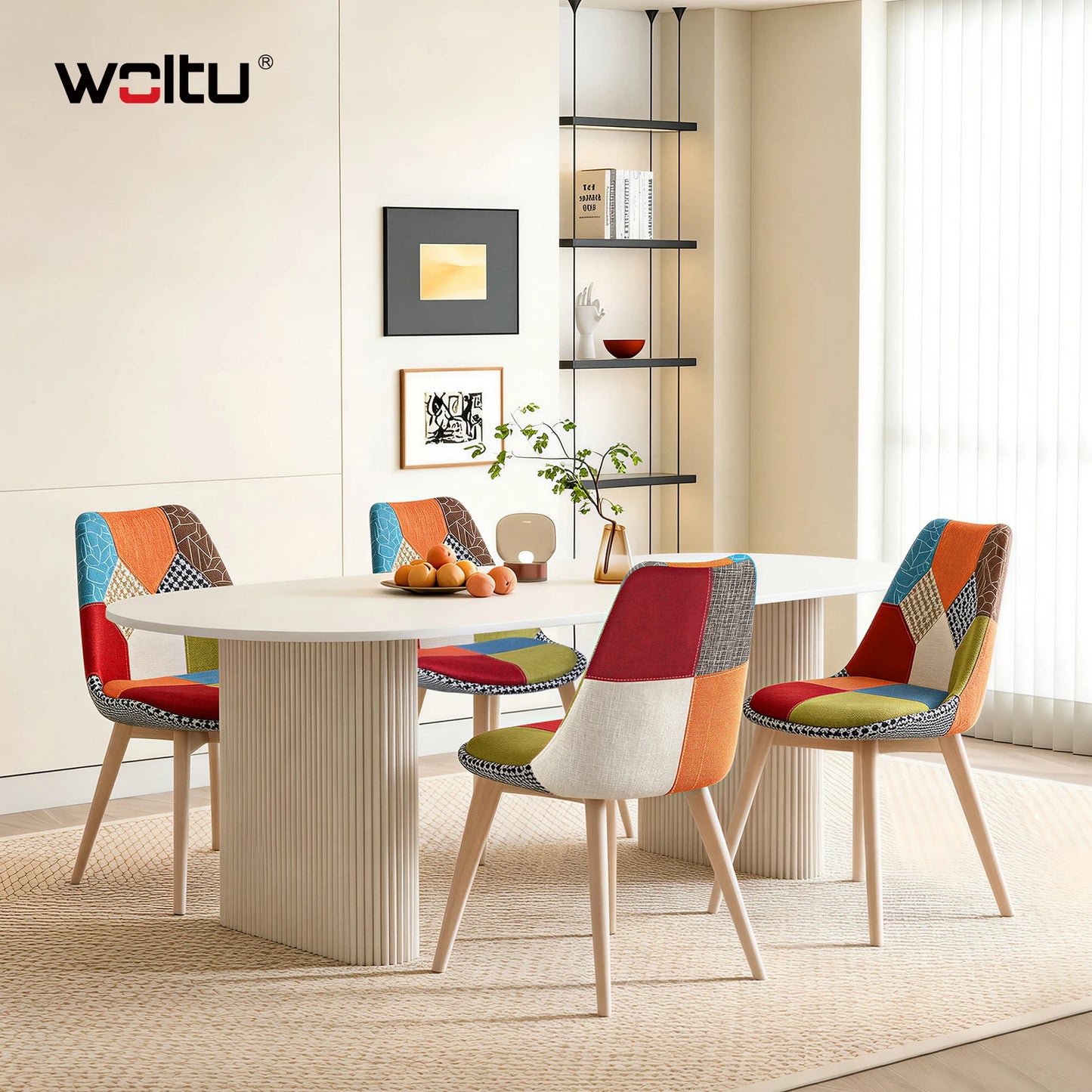 Esszimmerstuhl 4er Set Patchwork – Modernes Skandi Polsterstuhl Set mit Massivholzbeinen bis 150kg