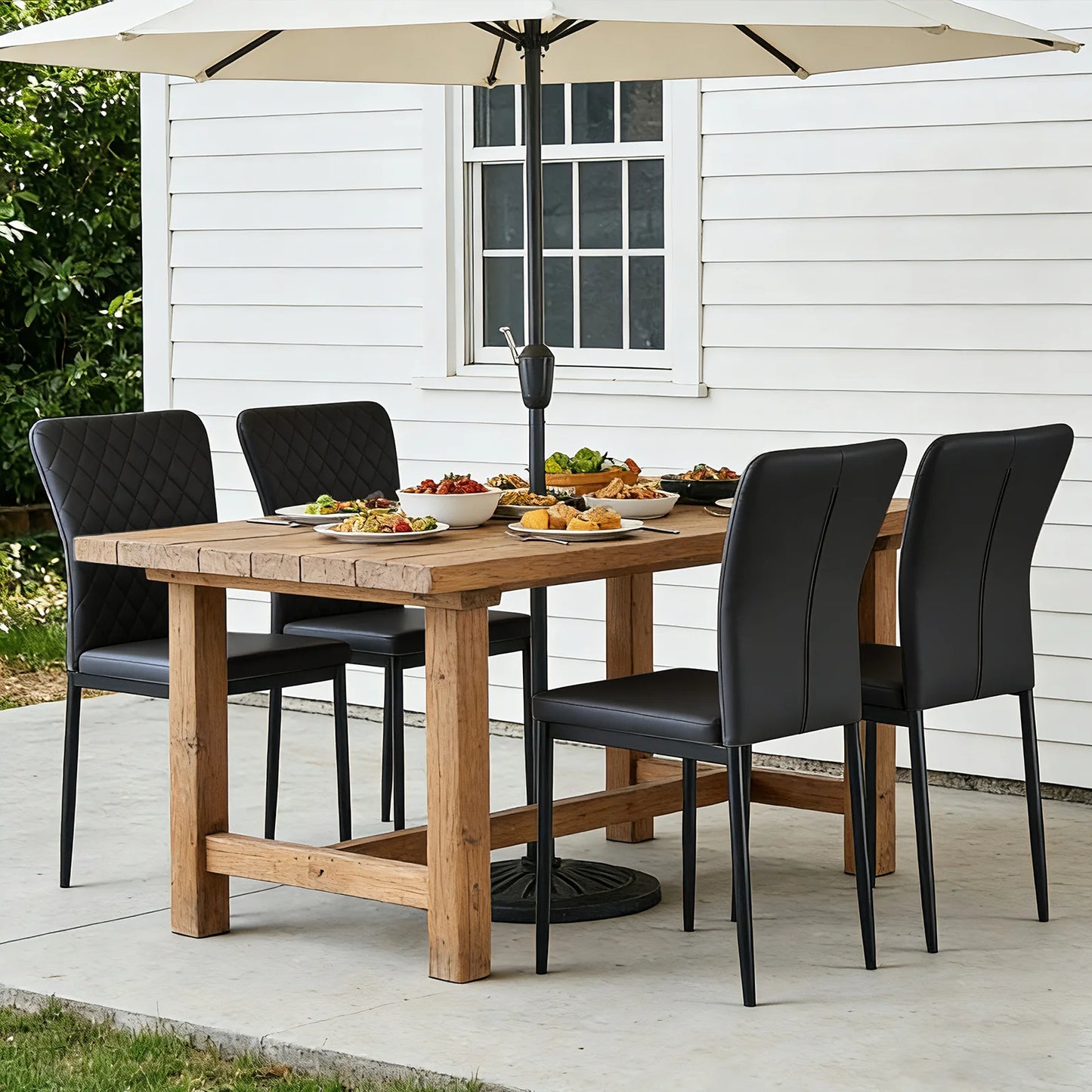 Esszimmerstuhl 6er Set Schwarz – Modernes Freischwinger Set aus PU Kunstleder mit Armlehnen & Metallgestell