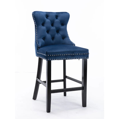 Barhocker 2er Set Massivholz mit Rückenlehne – Elegante Polster Tresenstühle Chesterfield Stil