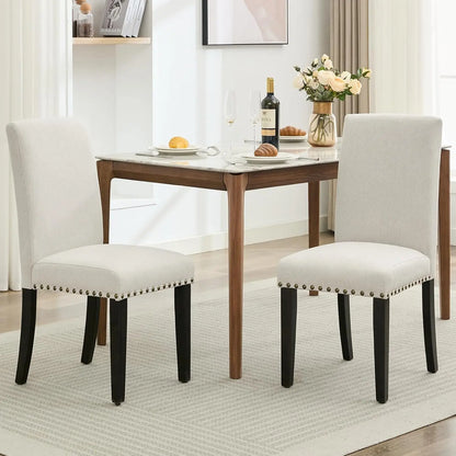 Esszimmerstuhl 2er Set Beige – Modernes Polsterstuhl Set mit Ergonomischer Rueckenlehne & Holzgestell