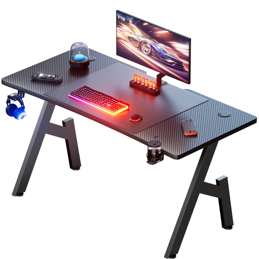 Gaming Schreibtisch Schwarz 120 cm – Ergonomischer PC Tisch mit Carbon-Optik & Haken
